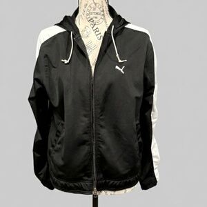 Puma T7 Women's Track Jacket - Black/White - Hooded Full Zip - Size Large